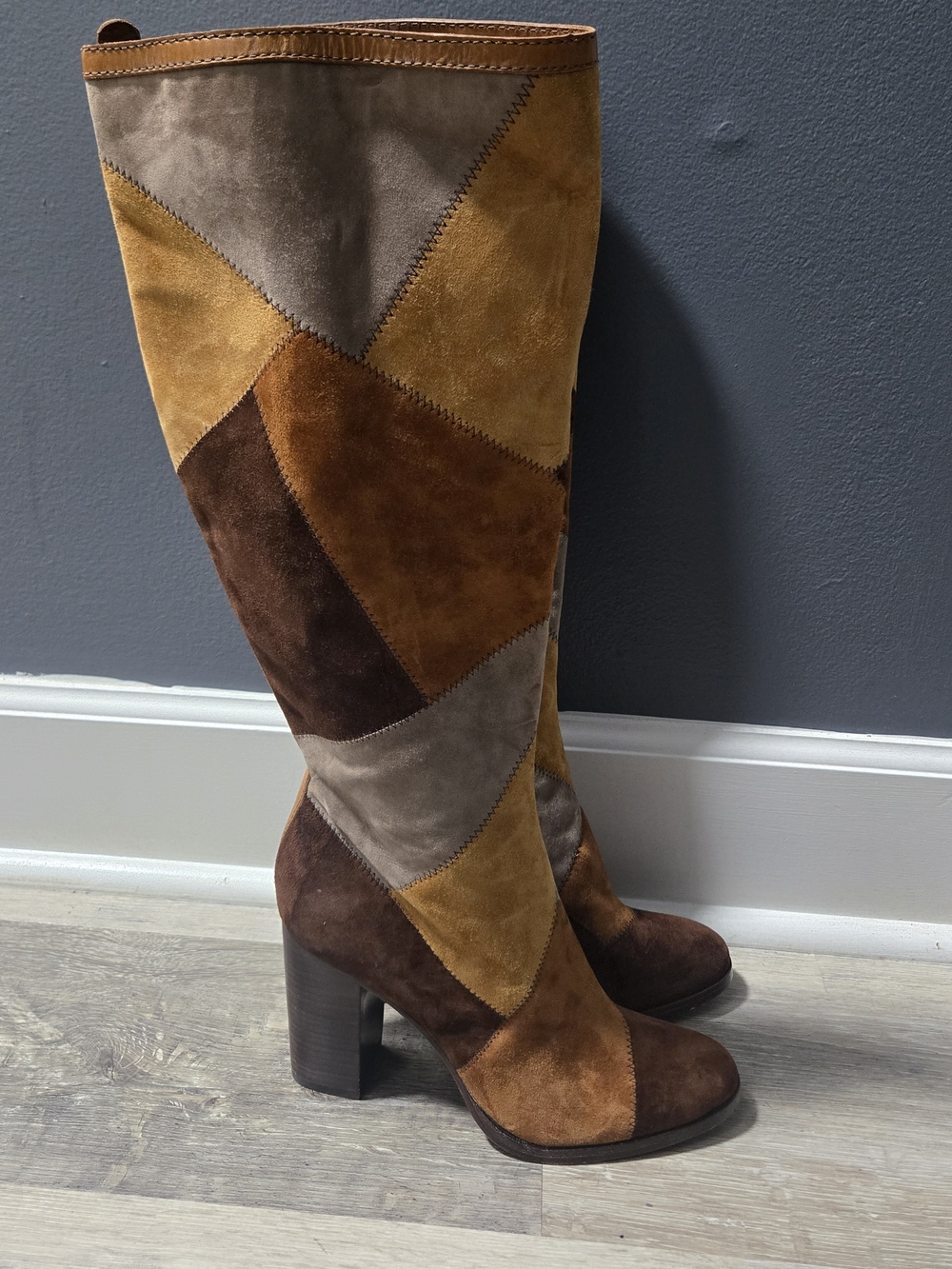 Frye Claude Patchwork Suede Knee High Boots 8.5 - Picture 2 of 11